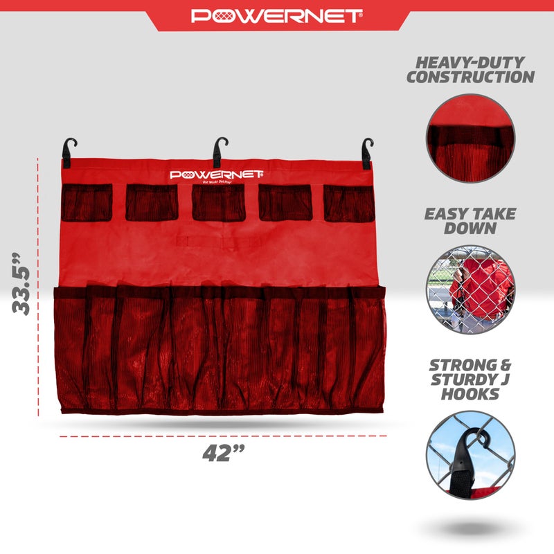 PowerNet Hanging Bat Bag Caddy for Baseball and Softball Teams, Team Bag Dugout Organizer, Holds 12 Hanging Bats on Fence (Red) - Image 3